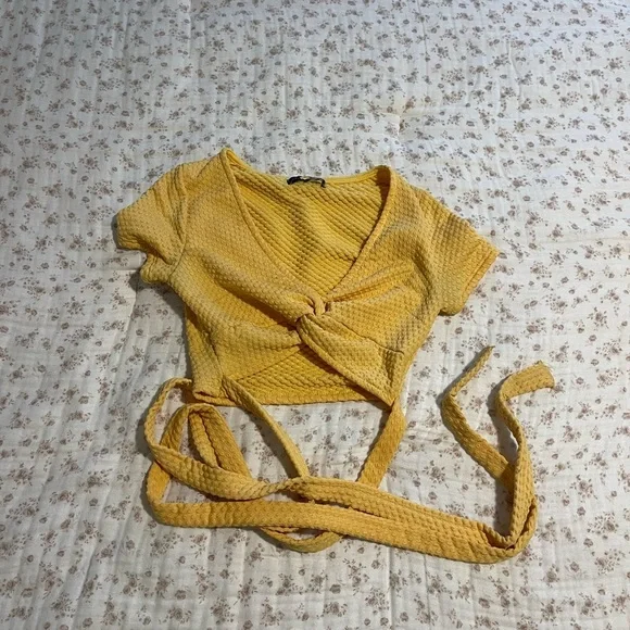 Urban Outfitters Mustard Wrap Crop Top - Picture 1 of 5